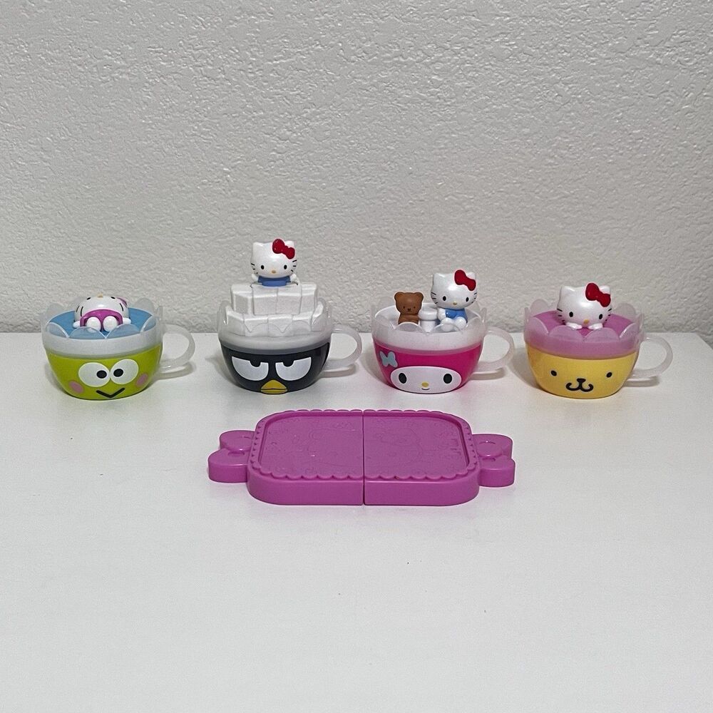 McDonald's Hello Sanrio Hello Kitty Tea Cups Tray Lot Happy Meal Toys 2017